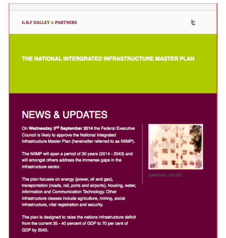 The National Integration Infrastructure Master Plan GRF Dalley & Partners